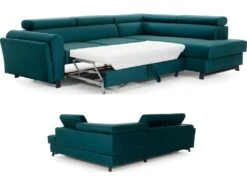 Canapé D'angle Convertible - KARL VELOURS - En Tissu Prestige, 5 Places, Vert, Angle Droit (vu De Face) -Accueil-Canapé canape 9996843