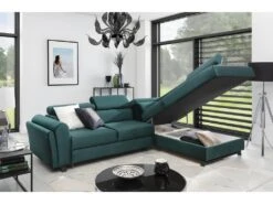 Canapé D'angle Convertible - KARL VELOURS - En Tissu Prestige, 5 Places, Vert, Angle Droit (vu De Face) -Accueil-Canapé canape 9996845