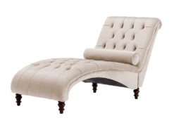 Chaise Longue En Velours Beige MURET -Accueil-Canapé meridienne 11794449