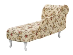Chaise Longue Chesterfield En Tissu Beige à Motif Floral Côté Gauche NIMES -Accueil-Canapé meridienne 11796379