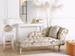 Chaise Longue Chesterfield En Tissu Imprimé Beige Côté Droit NIMES