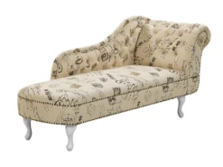 Chaise Longue Chesterfield En Tissu Imprimé Beige Côté Droit NIMES -Accueil-Canapé meridienne 11796605