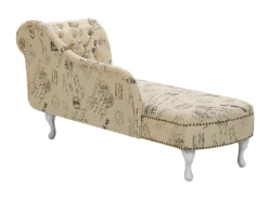 Chaise Longue Chesterfield En Tissu Imprimé Beige Côté Droit NIMES -Accueil-Canapé meridienne 11796607