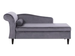Chaise Longue Côté Gauche En Velours Gris Foncé LUIRO