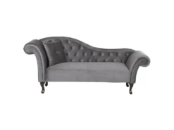 Chaise Longue En Velours Gris Côté Gauche LATTES
