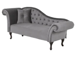 Chaise Longue En Velours Gris Côté Gauche LATTES -Accueil-Canapé meridienne 16207211