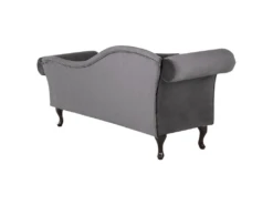Chaise Longue En Velours Gris Côté Gauche LATTES -Accueil-Canapé meridienne 16207215