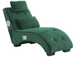 Chaise Longue En Velours Vert Avec Port USB Et Haut-parleur Bluetooth SIMORRE -Accueil-Canapé meridienne 16671275