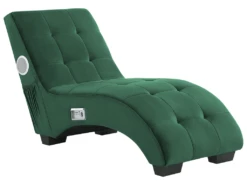 Chaise Longue En Velours Vert Avec Port USB Et Haut-parleur Bluetooth SIMORRE -Accueil-Canapé meridienne 16671277