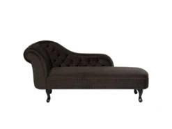 Chaise Longue En Velours Marron Côté Gauche Style Chesterfield NIMES