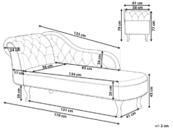 Chaise Longue En Velours Marron Côté Gauche Style Chesterfield NIMES -Accueil-Canapé meridienne 16672269