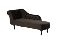 Chaise Longue En Velours Marron Côté Gauche Style Chesterfield NIMES -Accueil-Canapé meridienne 16672271