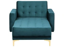 Chaise Longue En Velours Bleu Paon ABERDEEN -Accueil-Canapé meridienne 16673649