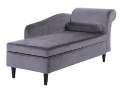 Chaise Longue Côté Droit En Velours Gris Foncé LUIRO -Accueil-Canapé meridienne 16674981