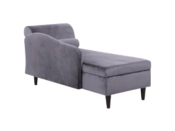 Chaise Longue Côté Droit En Velours Gris Foncé LUIRO -Accueil-Canapé meridienne 16674985