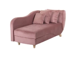 Chaise Longue Côté Droit En Velours Rose MERI -Accueil-Canapé meridienne 16677149