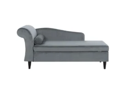 Chaise Longue Côté Gauche En Velours Gris Clair LUIRO