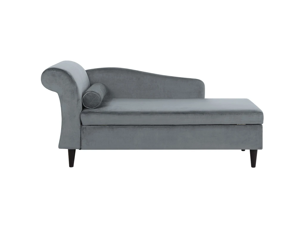 Chaise Longue Côté Gauche En Velours Gris Clair LUIRO 3 Chaise Longue Côté Gauche En Velours Gris Clair LUIRO