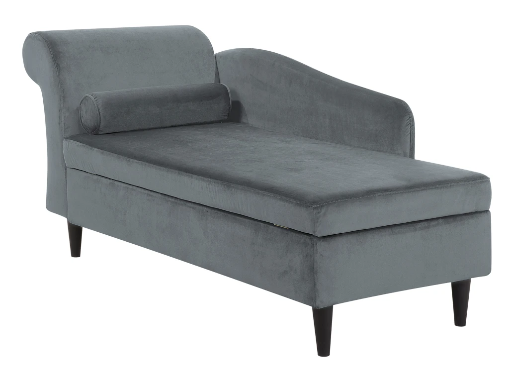 Chaise Longue Côté Gauche En Velours Gris Clair LUIRO 7 Chaise Longue Côté Gauche En Velours Gris Clair LUIRO – Image 5