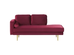 Chaise Longue En Velours Rouge Foncé Côté Gauche MIRAMAS
